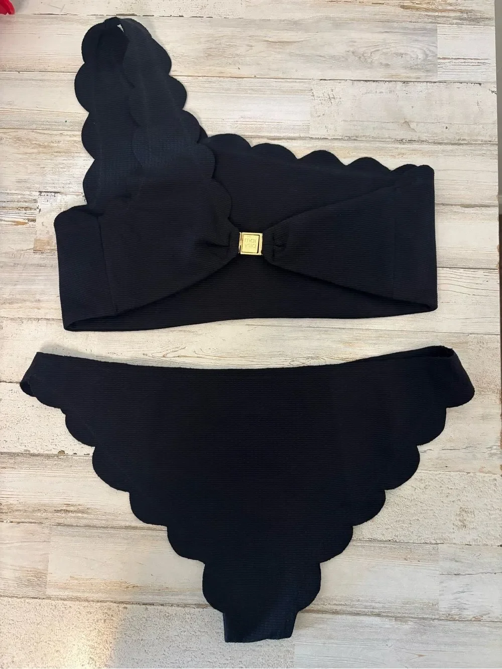 Marysia Swim Black Scalloped One-Shoulder Bikini